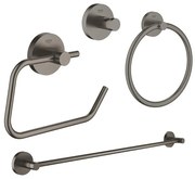 GROHE Essentials accessoireset 4-delig met handdoekring, handdoekhouder, handdoekhaak en toiletrolhouder zonder klep Brushed hard graphite sw98945/sw98977/sw99001/sw99025/