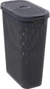 5Five Smalle Wasmand met Deksel– Donkergrijs – Rotan Gevlochten Kunststof – 40 L – Praktisch&Stijlvol