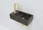Lambini Designs Recto links natuursteen fonteinset met gouden gebogen fonteinkraan en toebehoren