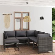 vidaXL 6-delige Loungeset met kussens poly rattan grijs