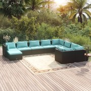 vidaXL 10-delige Loungeset met kussens poly rattan zwart