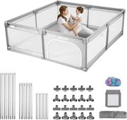 VEVOR Babybox, 200x149 cm, Kinderbox, Binnen- en buitenspeelplaats met hek, 50 Ocean Balls, Ritsdeur en Ademend Gaas, Veilig Activiteitencentrum