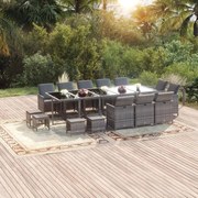 vidaXL 15-delige Tuinset met kussens poly rattan grijs