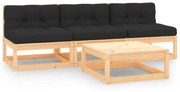 vidaXL 4-delige Loungeset met kussens massief grenenhout