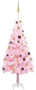 vidaXL Kunstkerstboom met LED's en kerstballen 150 cm PVC roze