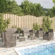 vidaXL 8-delige Loungeset met kussens poly rattan grijs