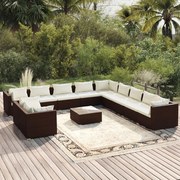 vidaXL 12-delige Loungeset met kussens poly rattan bruin