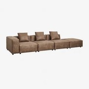 Modulaire Hoekbank Links Met 3 Delen Met Hoge Armleuning En Poef ↔︎370 Cm Bruna Bruin Koffie Suède - Sklum