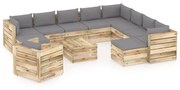 vidaXL 12-delige Loungeset met kussens groen geïmpregneerd hout