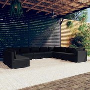 vidaXL 10-delige Loungeset met kussens poly rattan zwart