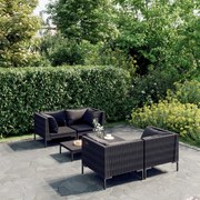 vidaXL 5-delige Loungeset met kussens poly rattan donkergrijs