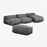 Modulaire Tuinbank Met Chaise Longue, 3-delig En Poef Dojans Gris Granito - Sklum