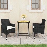 vidaXL 3-delige Bistroset poly rattan en acaciahout zwart