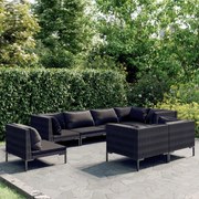 vidaXL 8-delige Loungeset met kussens poly rattan donkergrijs