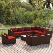 vidaXL 10-delige Loungeset met kussens poly rattan bruin