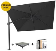 Challenger T2 premium zweefparasol 300x300 cm faded black met 90KG voet en hoes