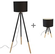 Set van tafel- en vloerlamp met kap zwart - Pip Modern E27 rond Binnenverlichting Lamp