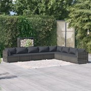 vidaXL 8-delige Loungeset met kussens poly rattan grijs