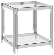 vidaXL Salontafel 55x55x55 cm roestvrij staal en glas zilverkleurig