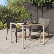 vidaXL Tuintafel 90x90x75 cm gehard glas en poly rattan beige