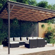 vidaXL 9-delige Loungeset met kussens poly rattan zwart