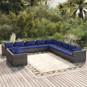 vidaXL 11-delige Loungeset met kussens poly rattan grijs