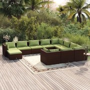 vidaXL 11-delige Loungeset met kussens poly rattan bruin