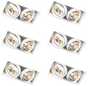 Set van 6 Inbouwspot wit GU10 AR111 trimless 2-lichts - Oneon
