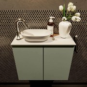 Mondiaz Fowy toiletmeubel 60cm army met witte waskom links en kraangat