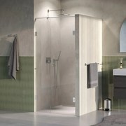 BRAUER Void Carving Nisdeur - 2-delig - 90x200cm - 60cm draaideur aan muur - glascoating - omkeerbaar - helder glas - Geborsteld RVS PVD GS-VOCN2H6030200NG