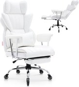VEVOR Bureaustoel, Witte PU-lederen Executive Stoel met Voetsteun, Draaibare Bureaustoel, In Hoogte Verstelbaar 0–80 mm, Draagvermogen 181,43 kg, Executive Bureaustoel 860 x 610 mm, Draaibare Rugleuning