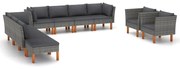 vidaXL 10-delige Loungeset poly rattan en eucalyptushout grijs