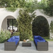 vidaXL 9-delige Loungeset met kussens poly rattan grijs