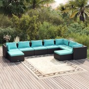 vidaXL 9-delige Loungeset met kussens poly rattan zwart