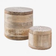 Set Van 2 Potten In Mangohout Nabordi Vintage Wit Hout - Sklum