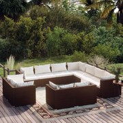 vidaXL 11-delige Loungeset met kussens poly rattan bruin