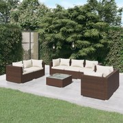 vidaXL 8-delige Loungeset met kussens poly rattan bruin