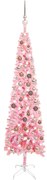 vidaXL Kerstboom met LED's en kerstballen smal 150 cm roze