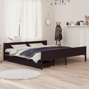 vidaXL Bedframe met 2 lades massief grenenhout donkerbruin 180x200 cm