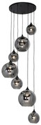 Art deco hanglamp zwart met smoke glas rond 7-lichts - Sandra