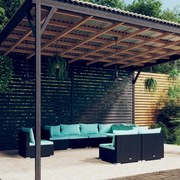 vidaXL 9-delige Loungeset met kussens poly rattan zwart