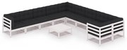 vidaXL 11-delige Loungeset met kussens massief grenenhout wit