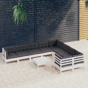 vidaXL 10-delige Loungeset met kussens grenenhout wit