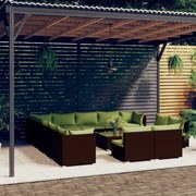 vidaXL 14-delige Loungeset met kussens poly rattan bruin