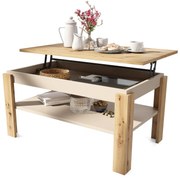 ASTI-P eiken artisan / beige - moderne salontafel met hefblad