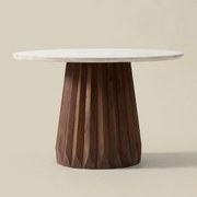 Ronde Eettafel Beige Marmer En Hout - 120 X 120cm.