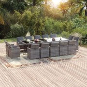 vidaXL 15-delige Tuinset met kussens poly rattan grijs