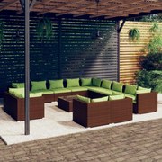 vidaXL 14-delige Loungeset met kussens poly rattan bruin