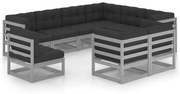 vidaXL 9-delige Loungeset met kussens massief grenenhout grijs