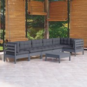 vidaXL 7-delige Loungeset met kussens grenenhout grijs